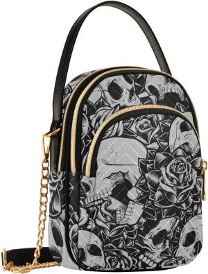 Quilted Crossbody Bags for Women Trendy, Women's Crossbody Handbags Gothic Butterfly Skull Blue Travel Cell Phone Purses Bags