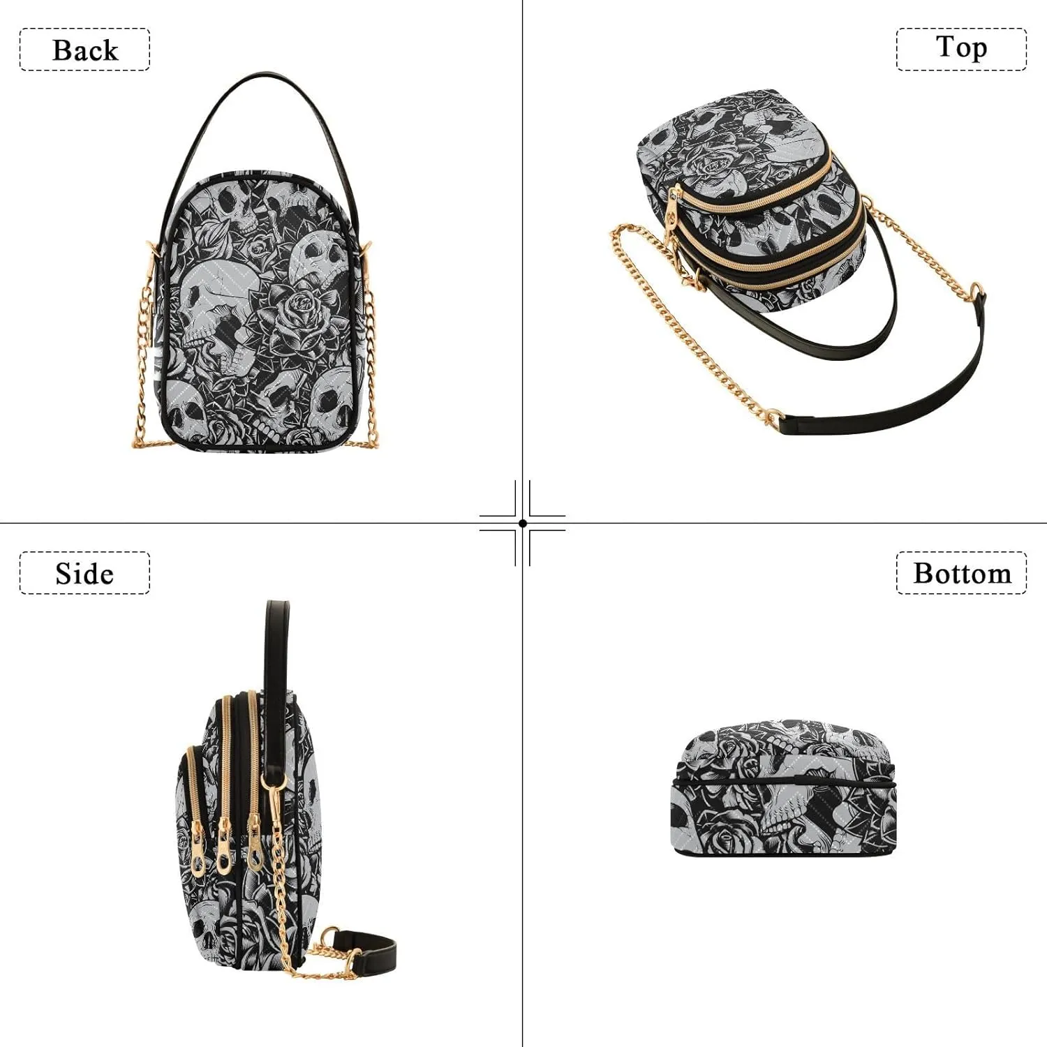 Quilted Crossbody Bags for Women Trendy, Women's Crossbody Handbags Gothic Butterfly Skull Blue Travel Cell Phone Purses Bags