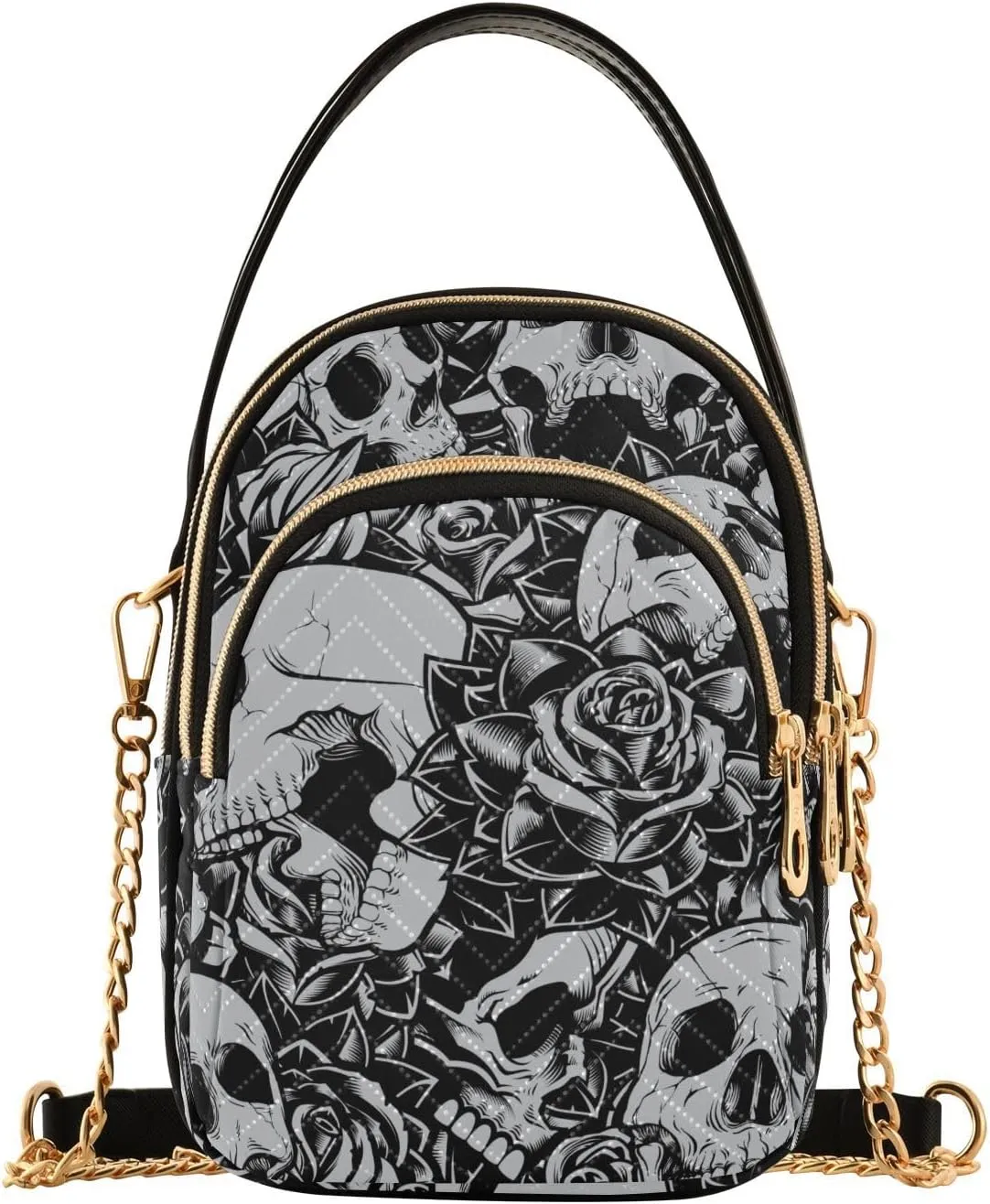 Quilted Crossbody Bags for Women Trendy, Women's Crossbody Handbags Gothic Butterfly Skull Blue Travel Cell Phone Purses Bags