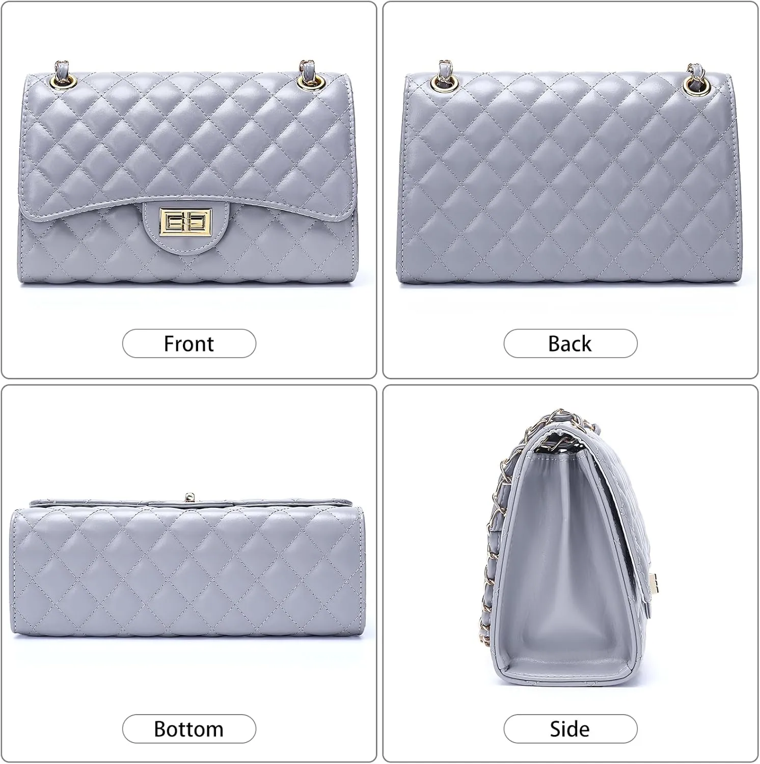 Quilted Leather Crossbody Bags for Women Trendy Ladies Shoulder Purse Satchel HandBag with Chain Strap