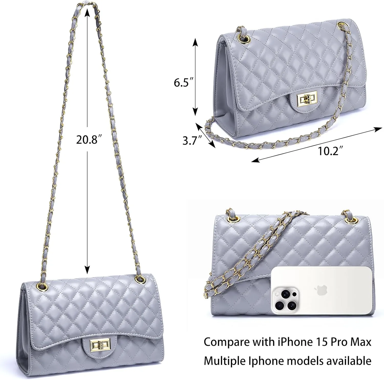 Quilted Leather Crossbody Bags for Women Trendy Ladies Shoulder Purse Satchel HandBag with Chain Strap