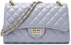 Quilted Leather Crossbody Bags for Women Trendy Ladies Shoulder Purse Satchel HandBag with Chain Strap