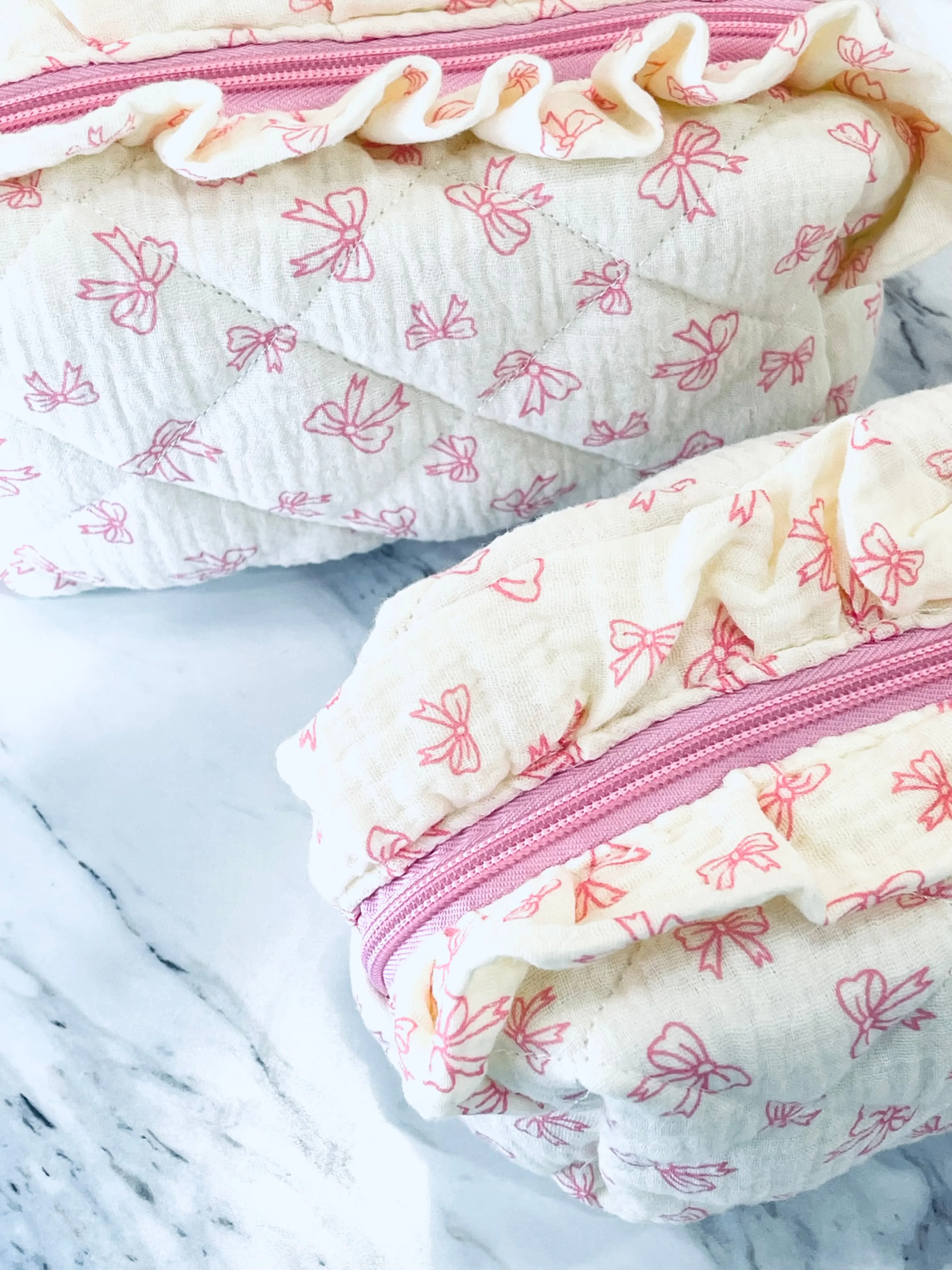 "Trendy Travel"(Pink bow) Ruffle Accessory Bags
