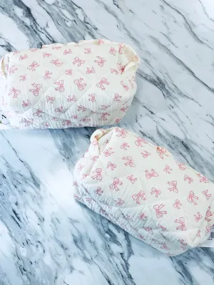 "Trendy Travel"(Pink bow) Ruffle Accessory Bags