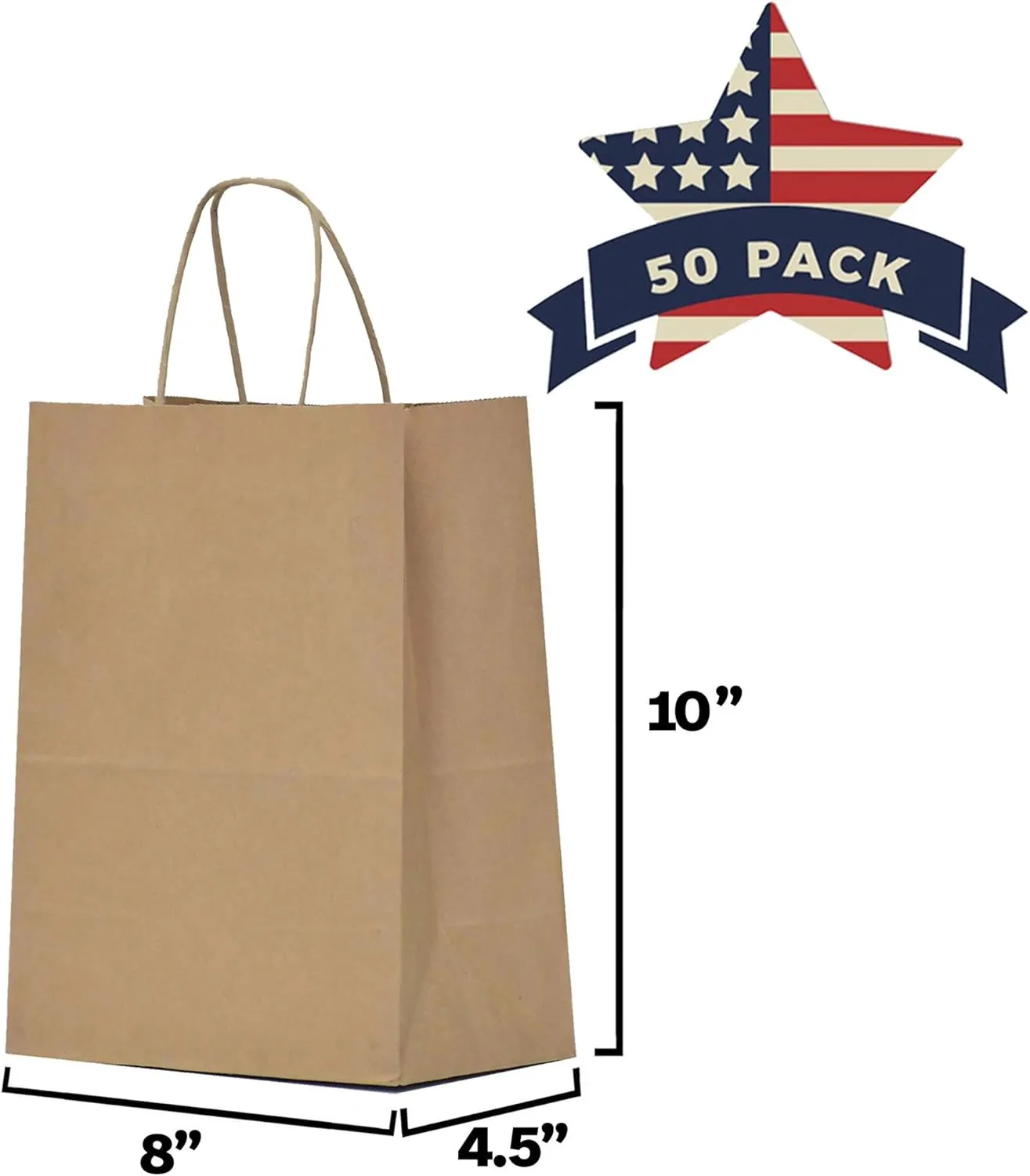 Qutuus 50pcs Gift Bags 8x4.5x10 Brown Paper Bags with Handles Bulk,Kraft Bags, Brown Gift Bags, Medium Size Gift Bag Bulk,Brown Bags, Kraft Paper Bag, Craft Bags