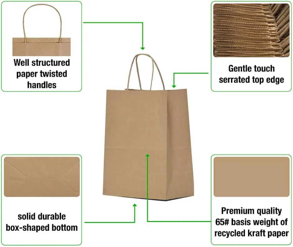 Qutuus 50pcs Gift Bags 8x4.5x10 Brown Paper Bags with Handles Bulk,Kraft Bags, Brown Gift Bags, Medium Size Gift Bag Bulk,Brown Bags, Kraft Paper Bag, Craft Bags