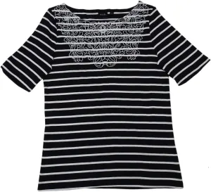 Rafaella Womens Elbow Sleeve Embroidered Blouse Top, Black/White/Stripe (2X-Large)