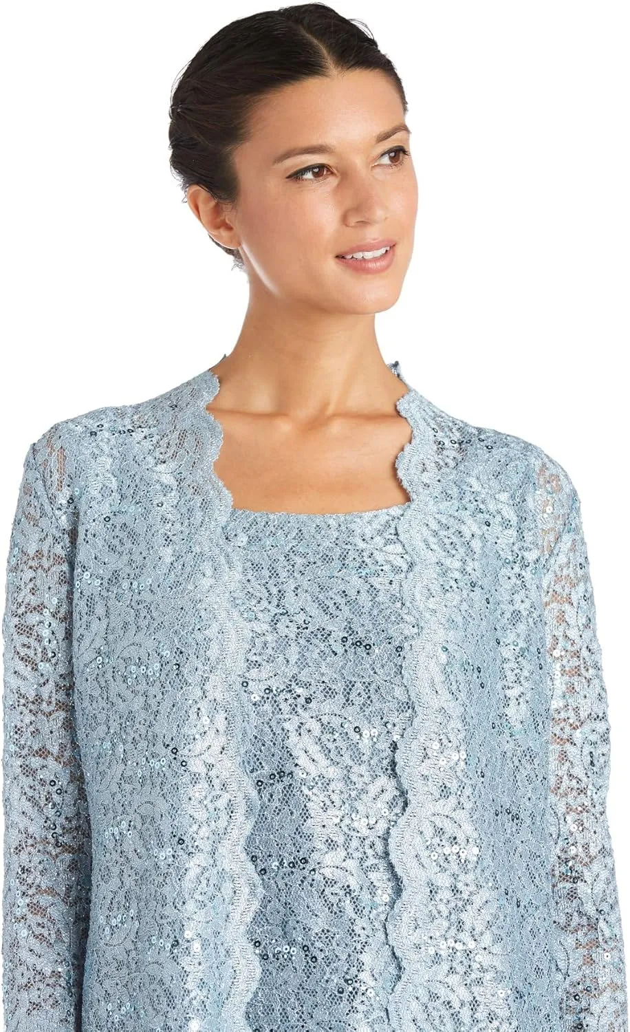 R&M Richards Womens Plus Sequined Lace Pant Suit