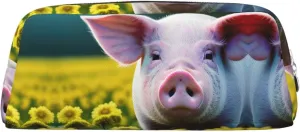 Rape flower pig Leather three-dimensional portable pen case -PVC lined polyester makeup bag coin wallet special pencil case