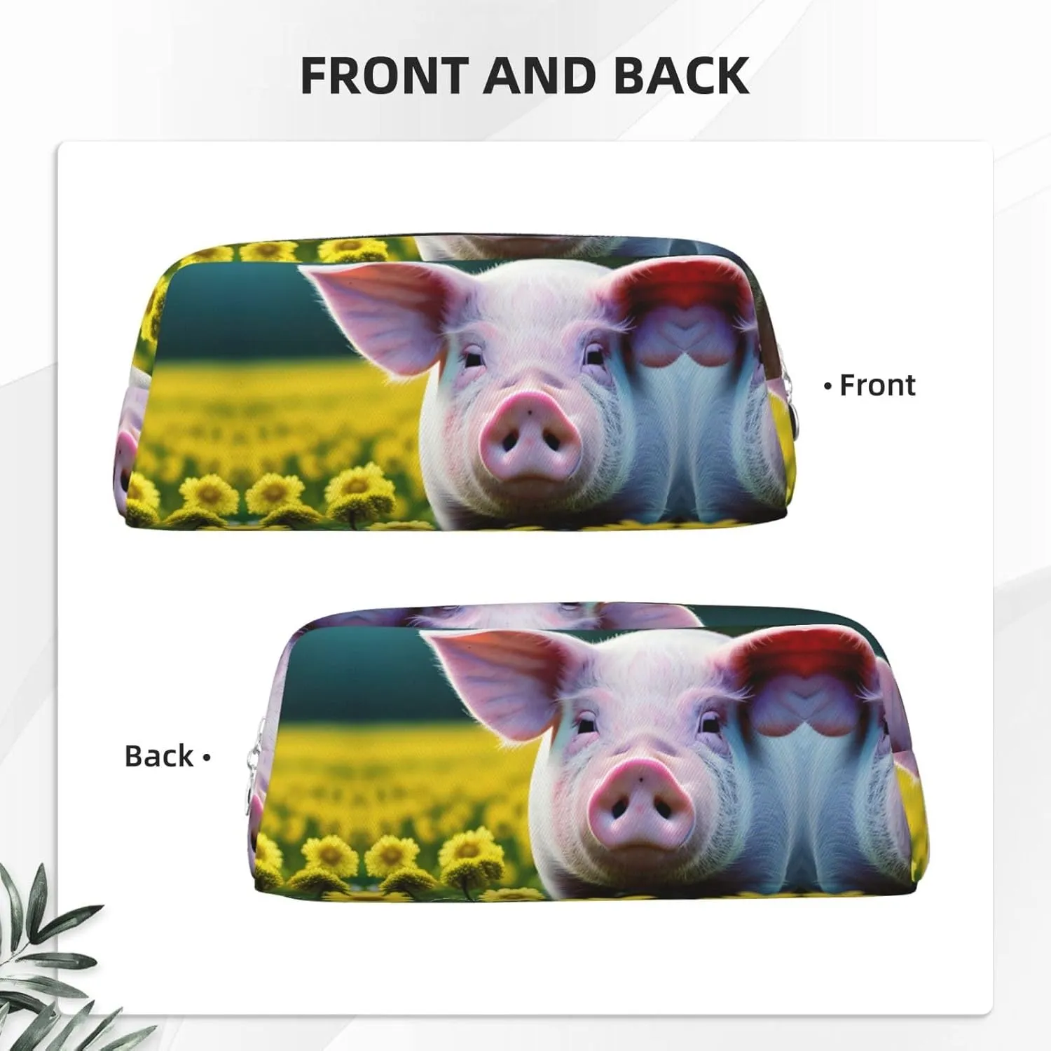 Rape flower pig Leather three-dimensional portable pen case -PVC lined polyester makeup bag coin wallet special pencil case