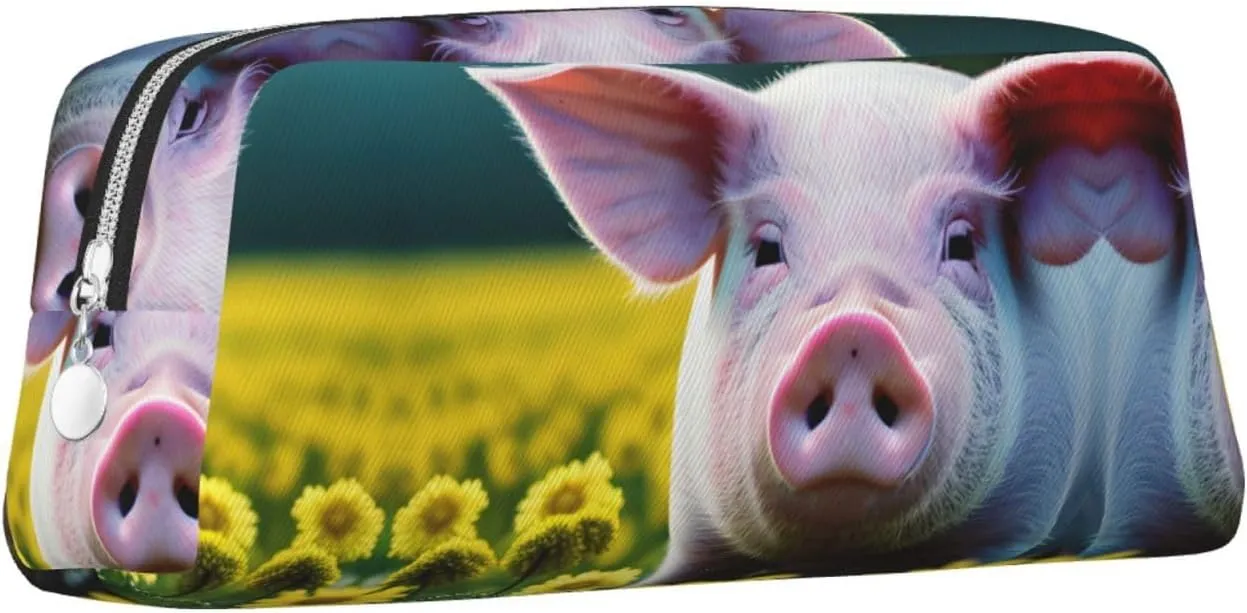 Rape flower pig Leather three-dimensional portable pen case -PVC lined polyester makeup bag coin wallet special pencil case