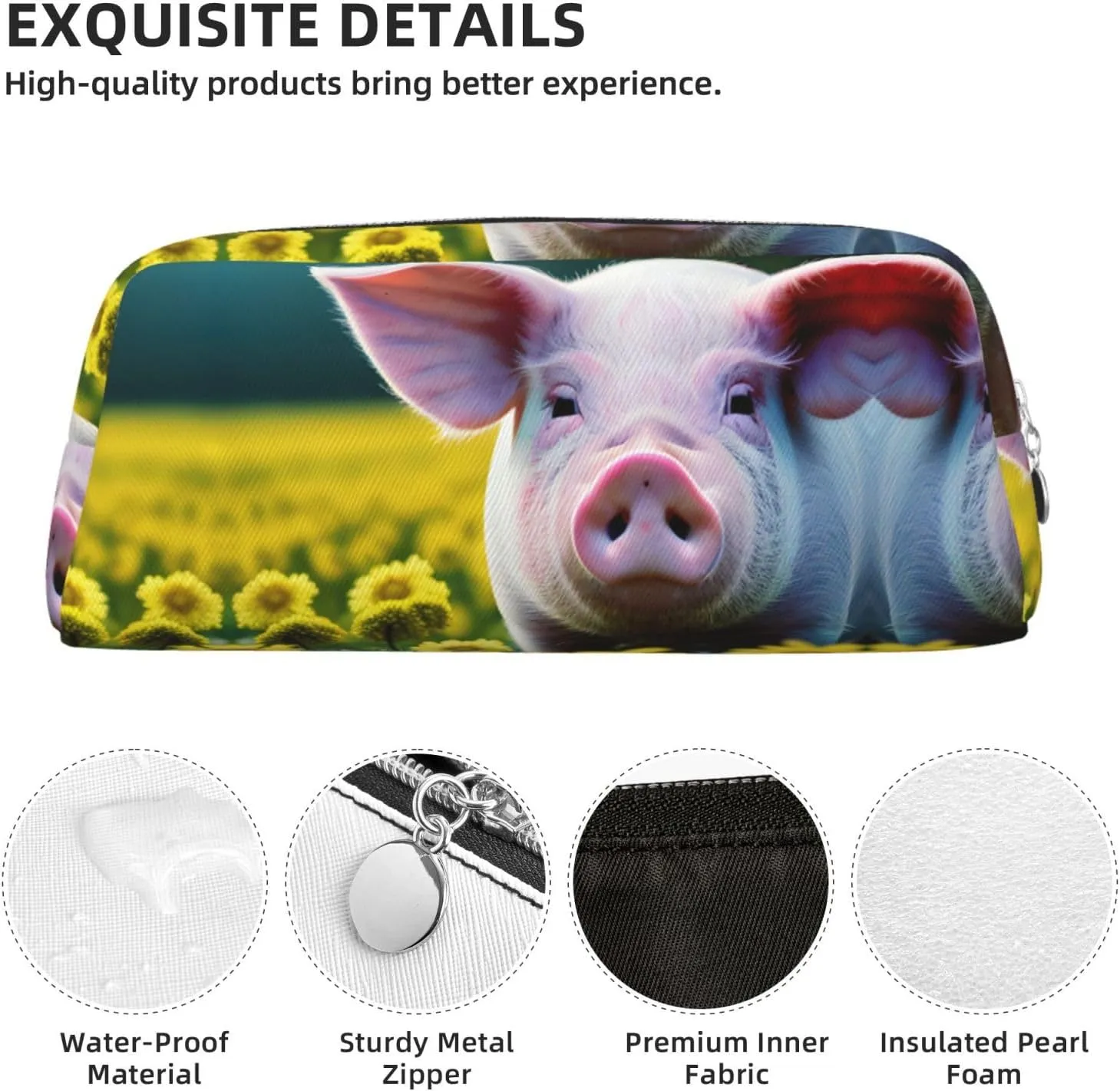 Rape flower pig Leather three-dimensional portable pen case -PVC lined polyester makeup bag coin wallet special pencil case