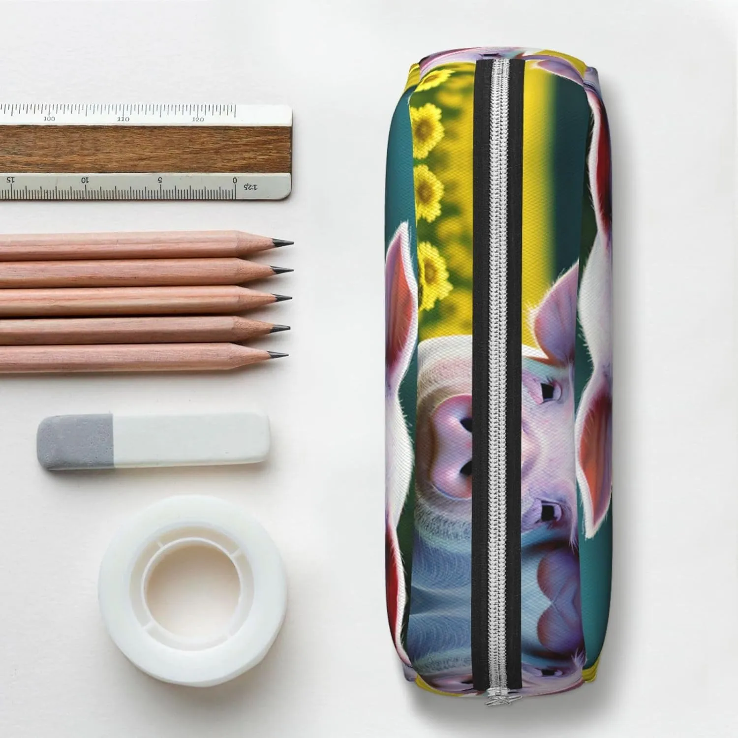 Rape flower pig Leather three-dimensional portable pen case -PVC lined polyester makeup bag coin wallet special pencil case