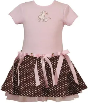 Rare Editions Little Girls 2T-6X Pink/Brown Poodle Applique Polka Dot Skater Dress