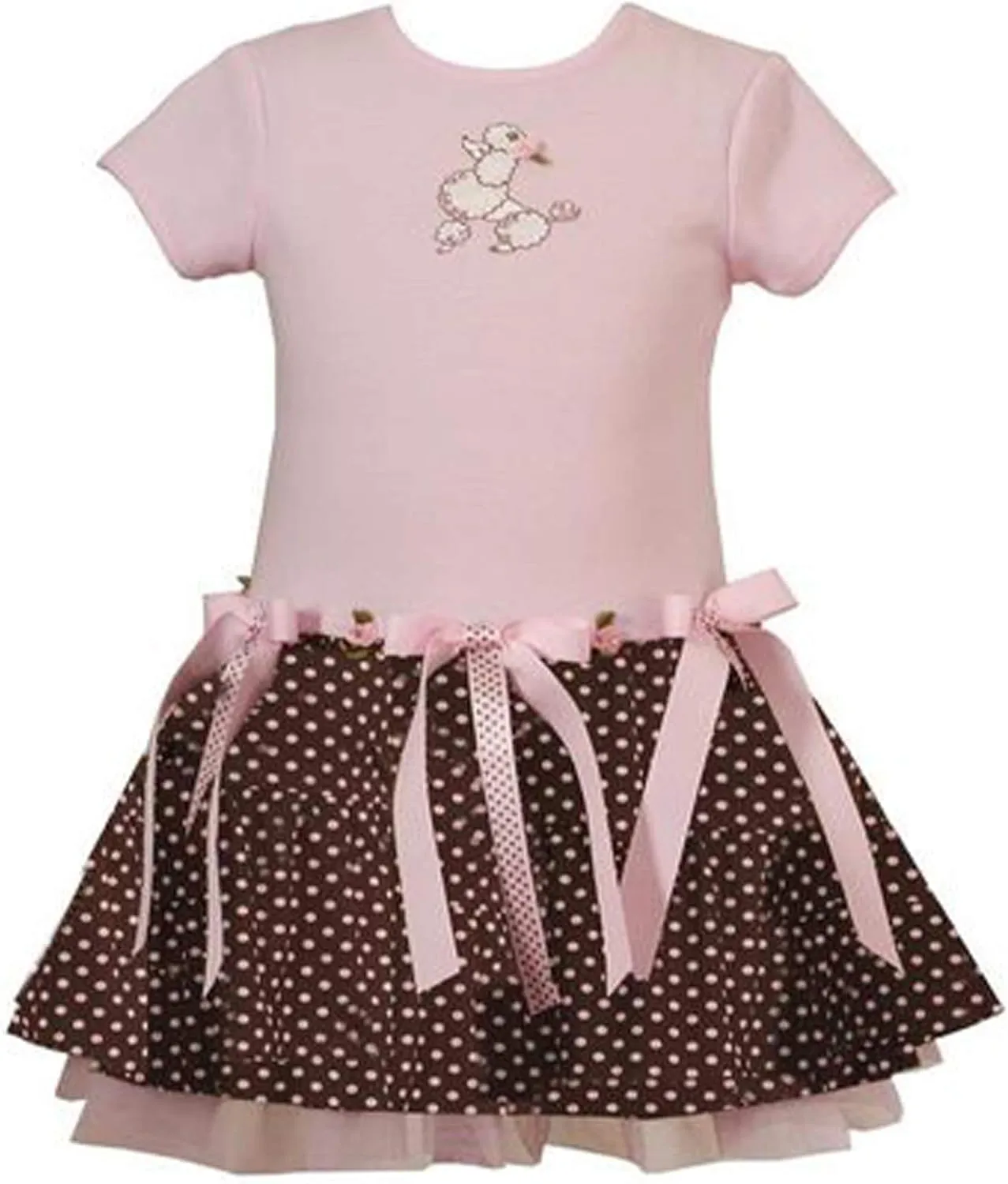 Rare Editions Little Girls 2T-6X Pink/Brown Poodle Applique Polka Dot Skater Dress