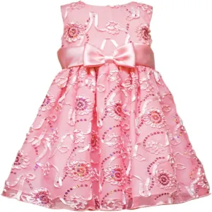 Rare Editions Newborn 3M-9M Pink Sequin Soutache Mesh Overlay Dress