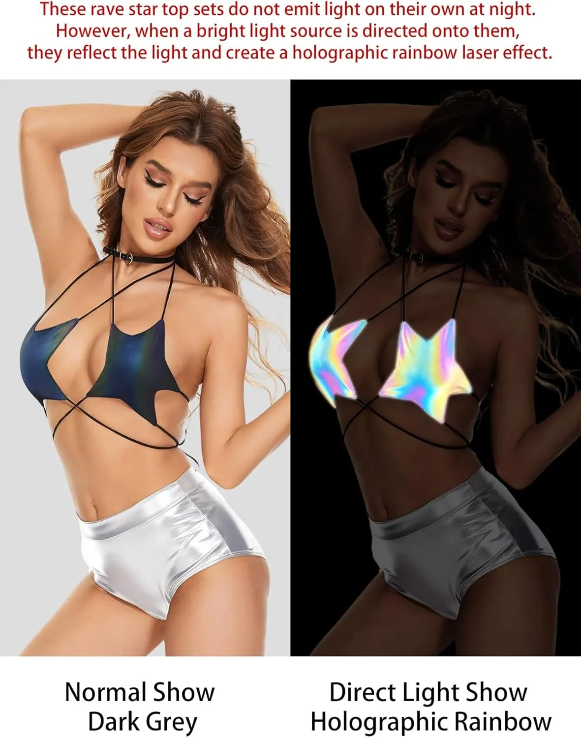 Rave Star Top for Women - EDC Festival Sexy Halter Party Dance Bra Backless Strappy Crisscross Wrap Tie Outfits