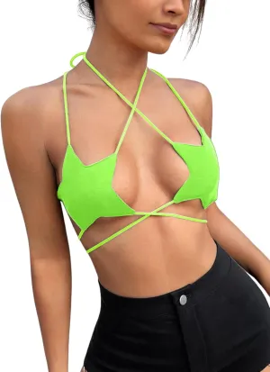 Rave Star Top for Women - EDC Festival Sexy Halter Party Dance Bra Backless Strappy Crisscross Wrap Tie Outfits