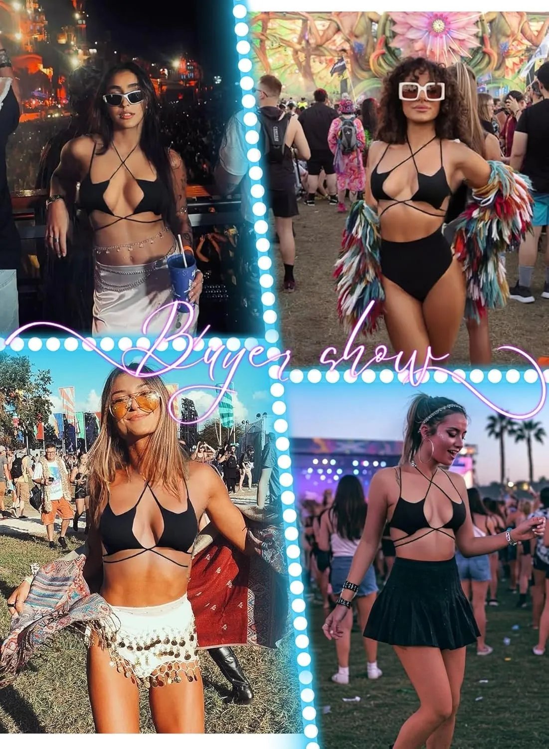 Rave Star Top for Women - EDC Festival Sexy Halter Party Dance Bra Backless Strappy Crisscross Wrap Tie Outfits