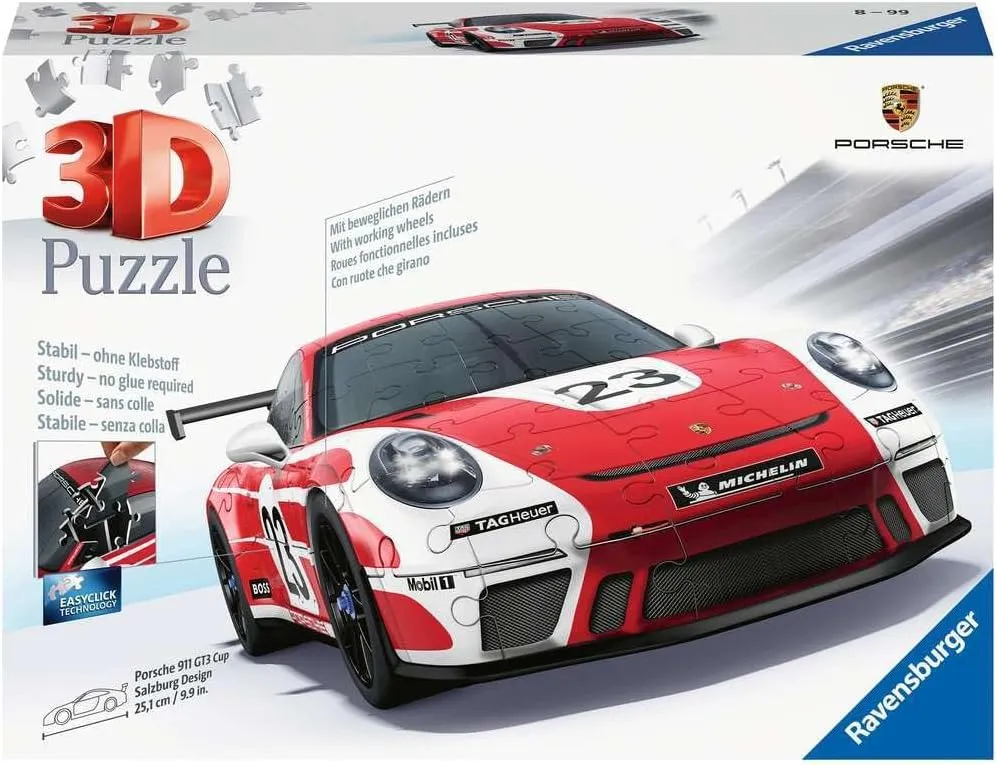 Ravensburger 3D Puzzle Porsche 911 GT3 Cup in Salzburg Design 11558 - The Famous Vehicle and Sports Car as a 3D Puzzle Car