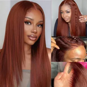 Reddish Brown Lace Front Wigs Human Hair Straight 180% Density 13X6 HD Straight Lace Front Wig Copper Red Lace Front Wig Auburn Wig Human Hair 20 Inch Pre Plucked with Baby Hair for Beginner