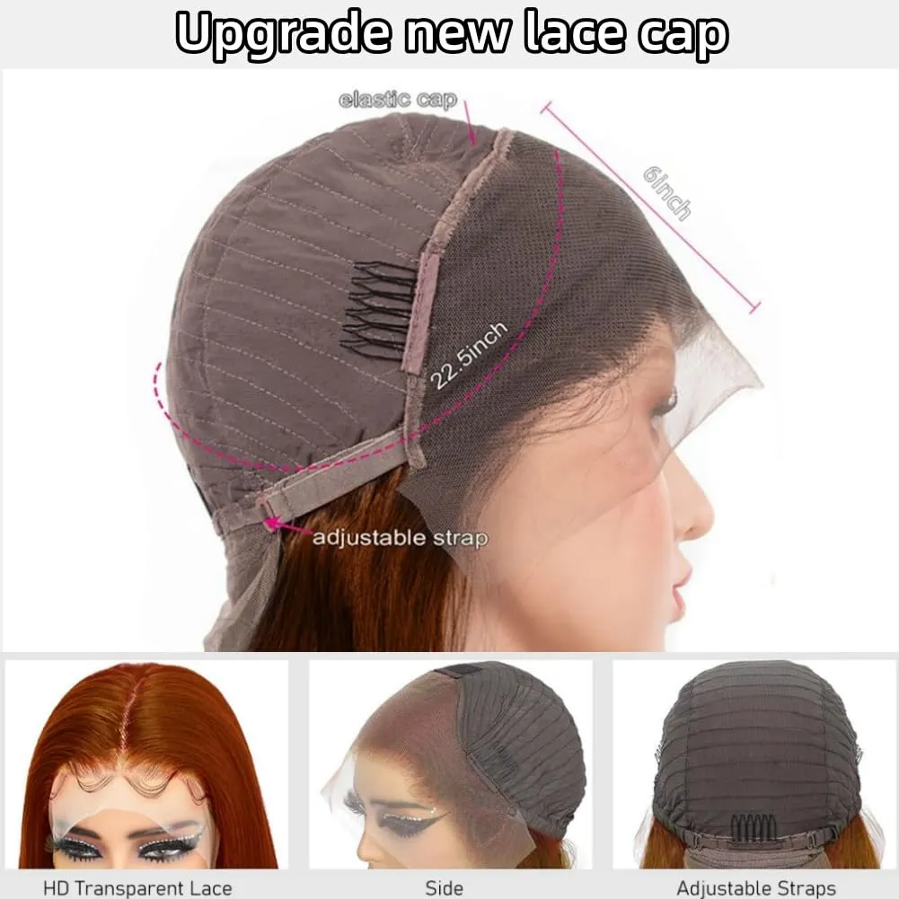 Reddish Brown Lace Front Wigs Human Hair Straight 180% Density 13X6 HD Straight Lace Front Wig Copper Red Lace Front Wig Auburn Wig Human Hair 20 Inch Pre Plucked with Baby Hair for Beginner