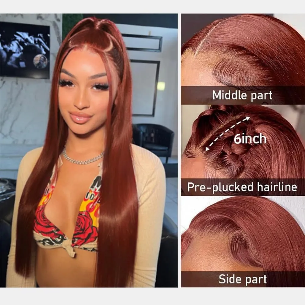 Reddish Brown Lace Front Wigs Human Hair Straight 180% Density 13X6 HD Straight Lace Front Wig Copper Red Lace Front Wig Auburn Wig Human Hair 20 Inch Pre Plucked with Baby Hair for Beginner
