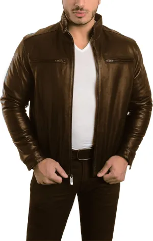 REED EST. 1950 Men's Jacket Genuine Lambskin Leather Stand UP Collar Winners Coat