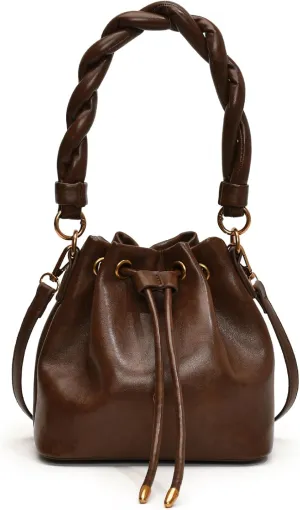 Retro fashion drawstring bucket handbags trendy high end shoulder bags versatile crossbody purses