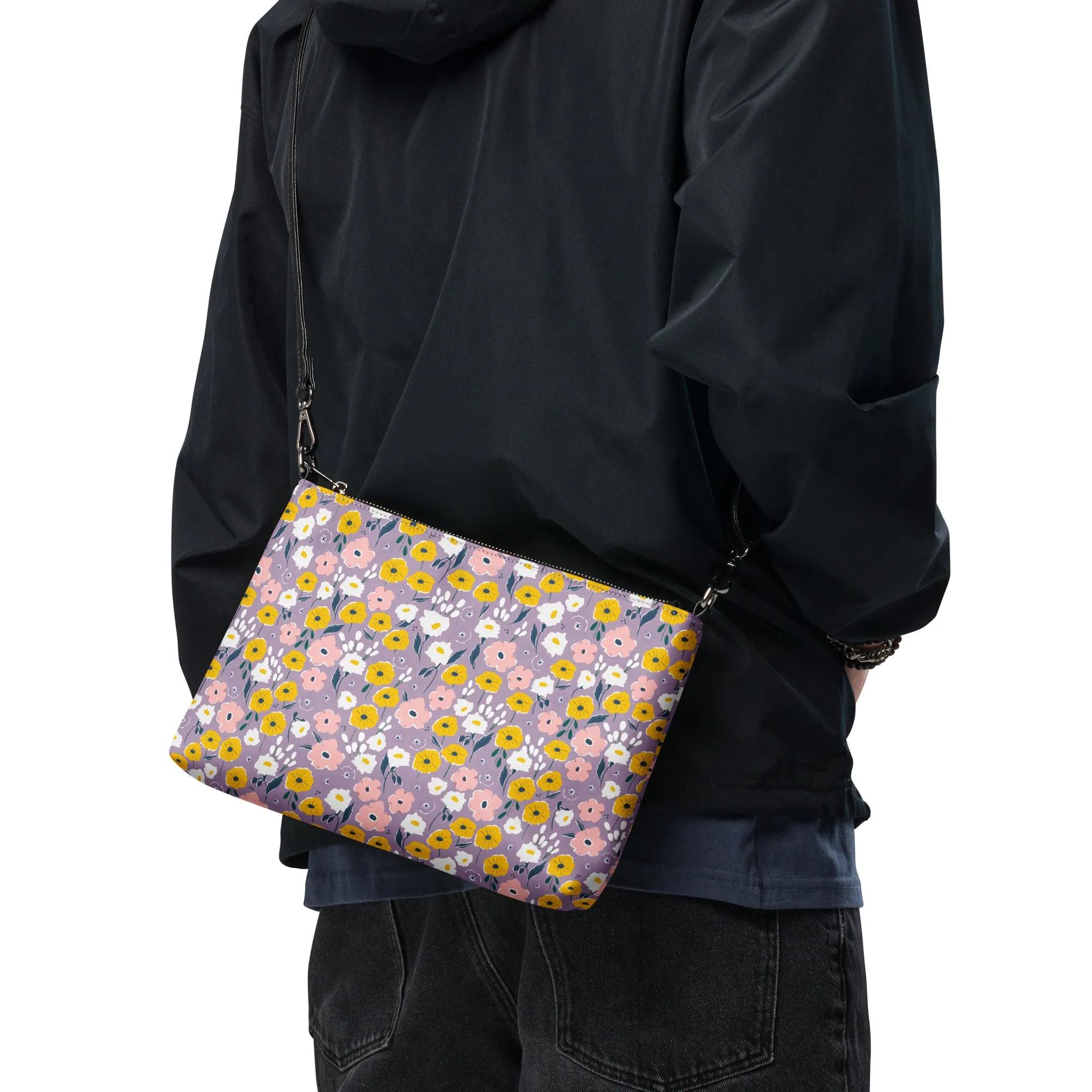 Retro Purple & Yellow Floral Crossbody Bag