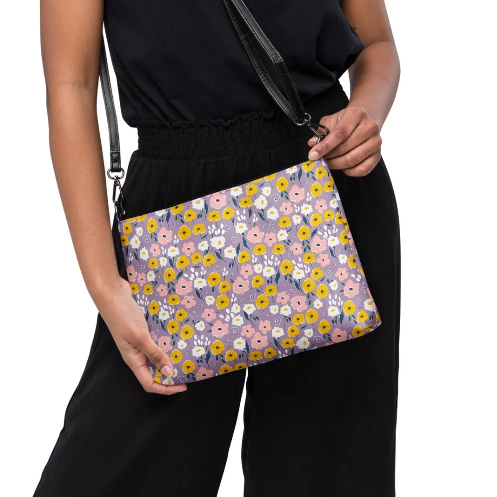 Retro Purple & Yellow Floral Crossbody Bag