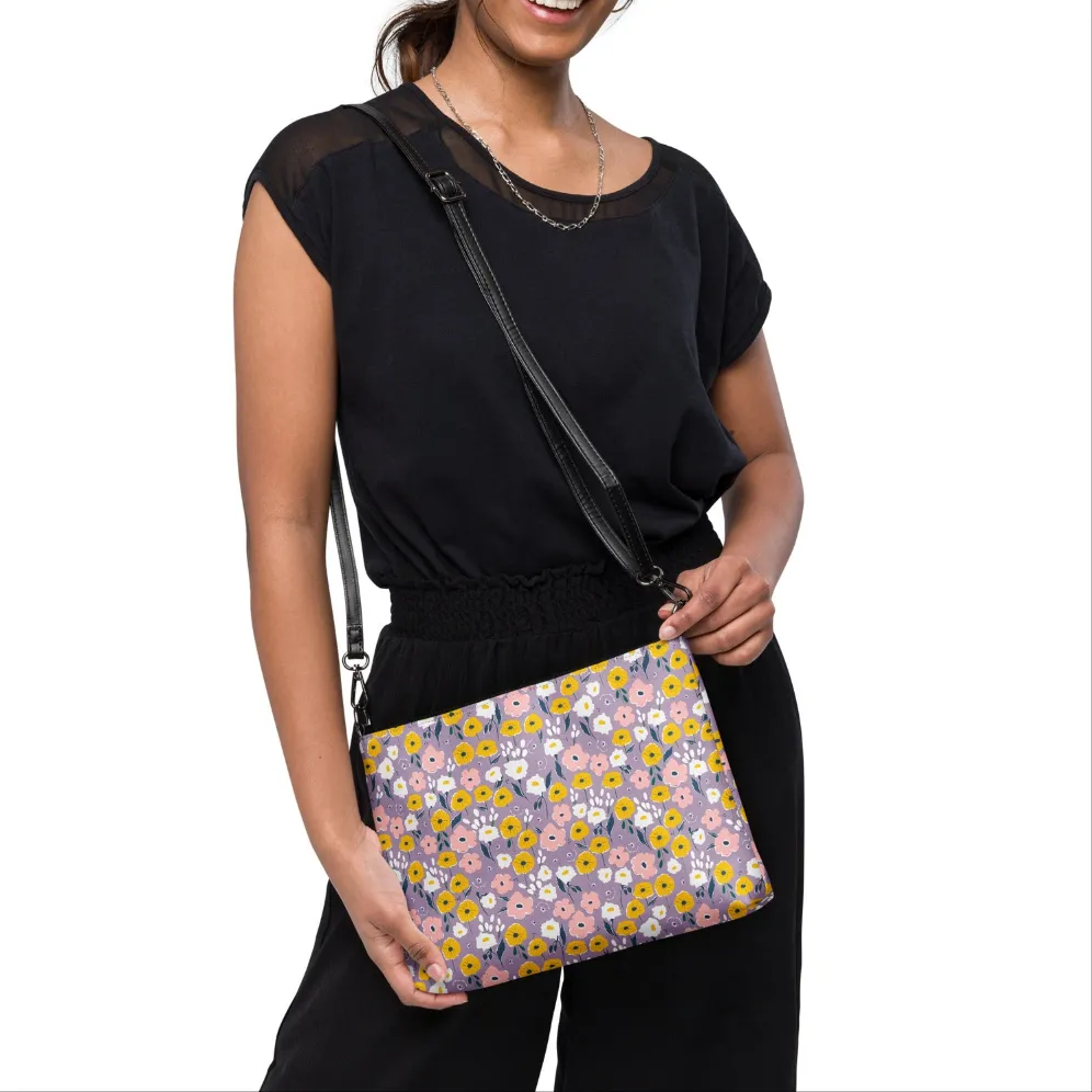 Retro Purple & Yellow Floral Crossbody Bag