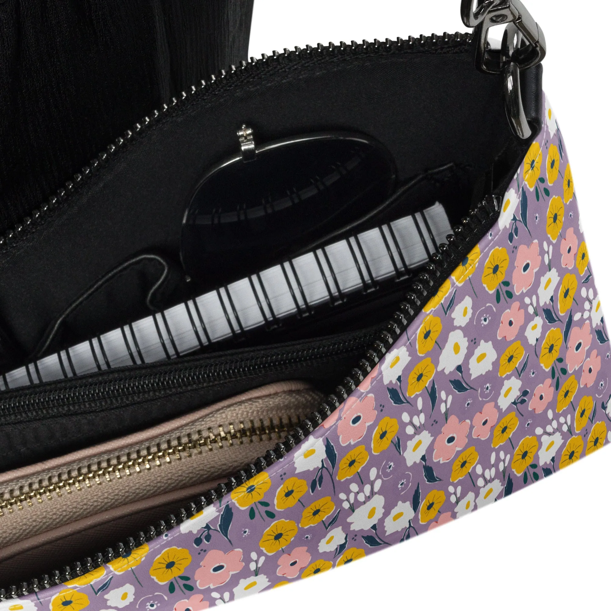 Retro Purple & Yellow Floral Crossbody Bag