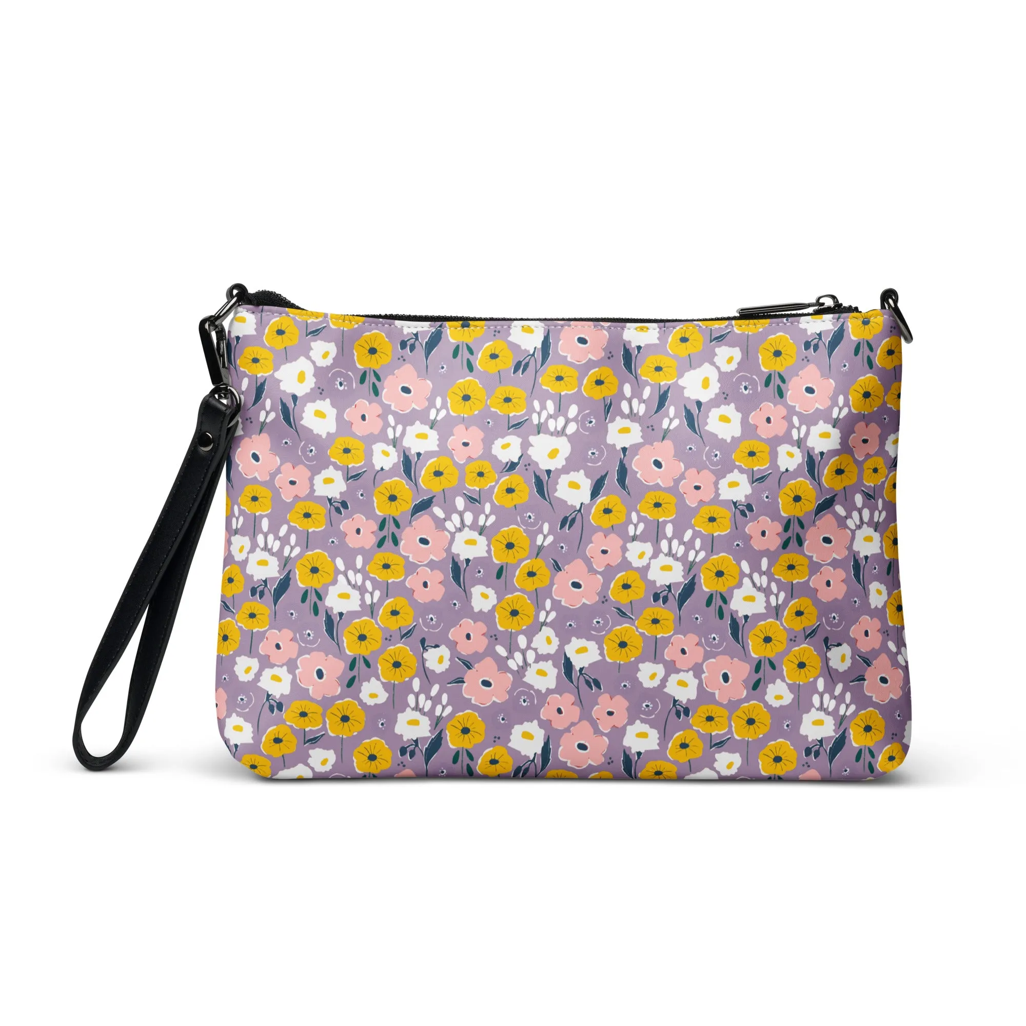 Retro Purple & Yellow Floral Crossbody Bag