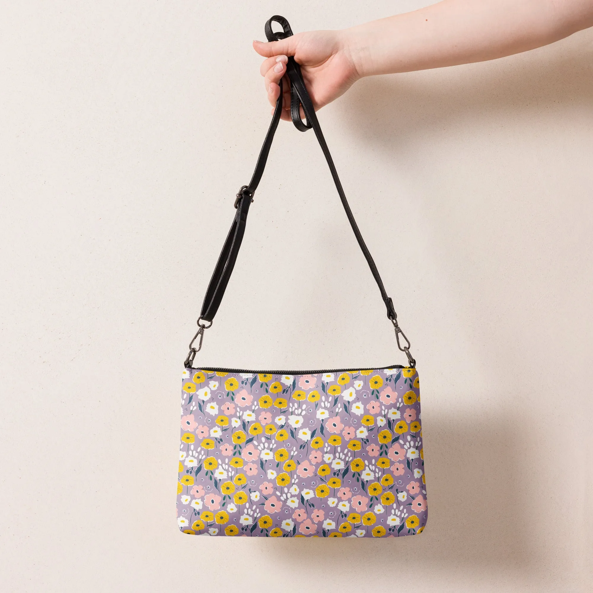 Retro Purple & Yellow Floral Crossbody Bag