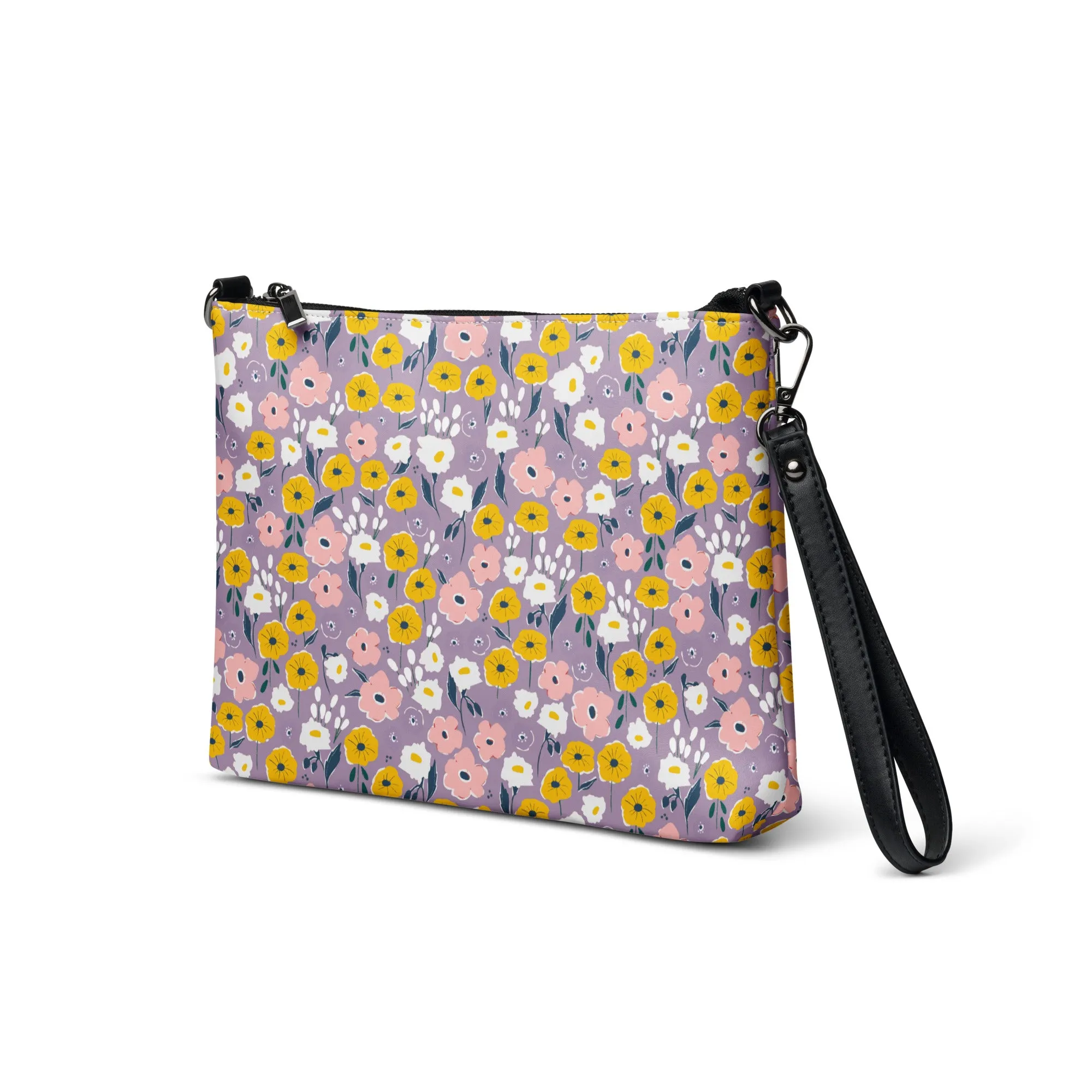 Retro Purple & Yellow Floral Crossbody Bag