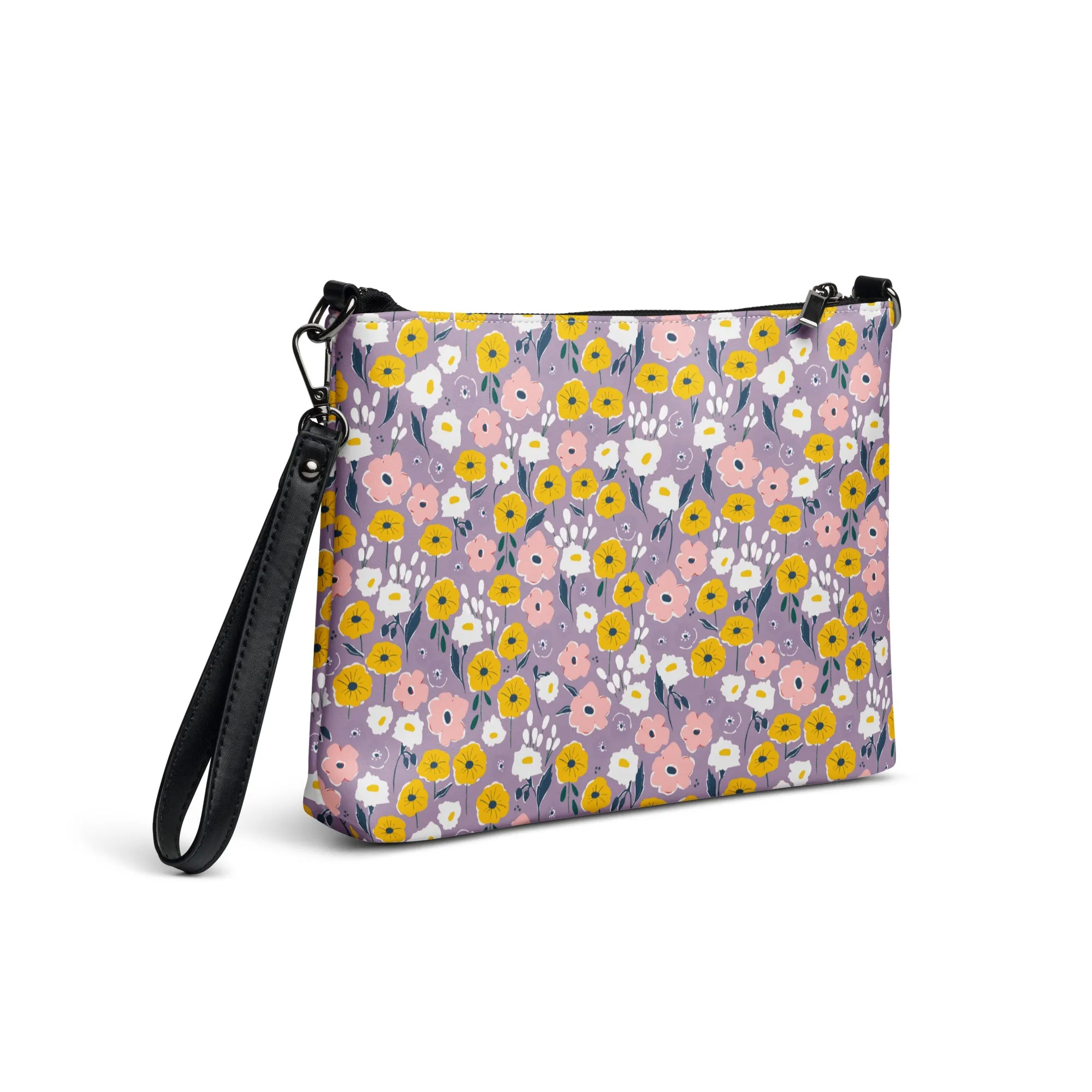 Retro Purple & Yellow Floral Crossbody Bag
