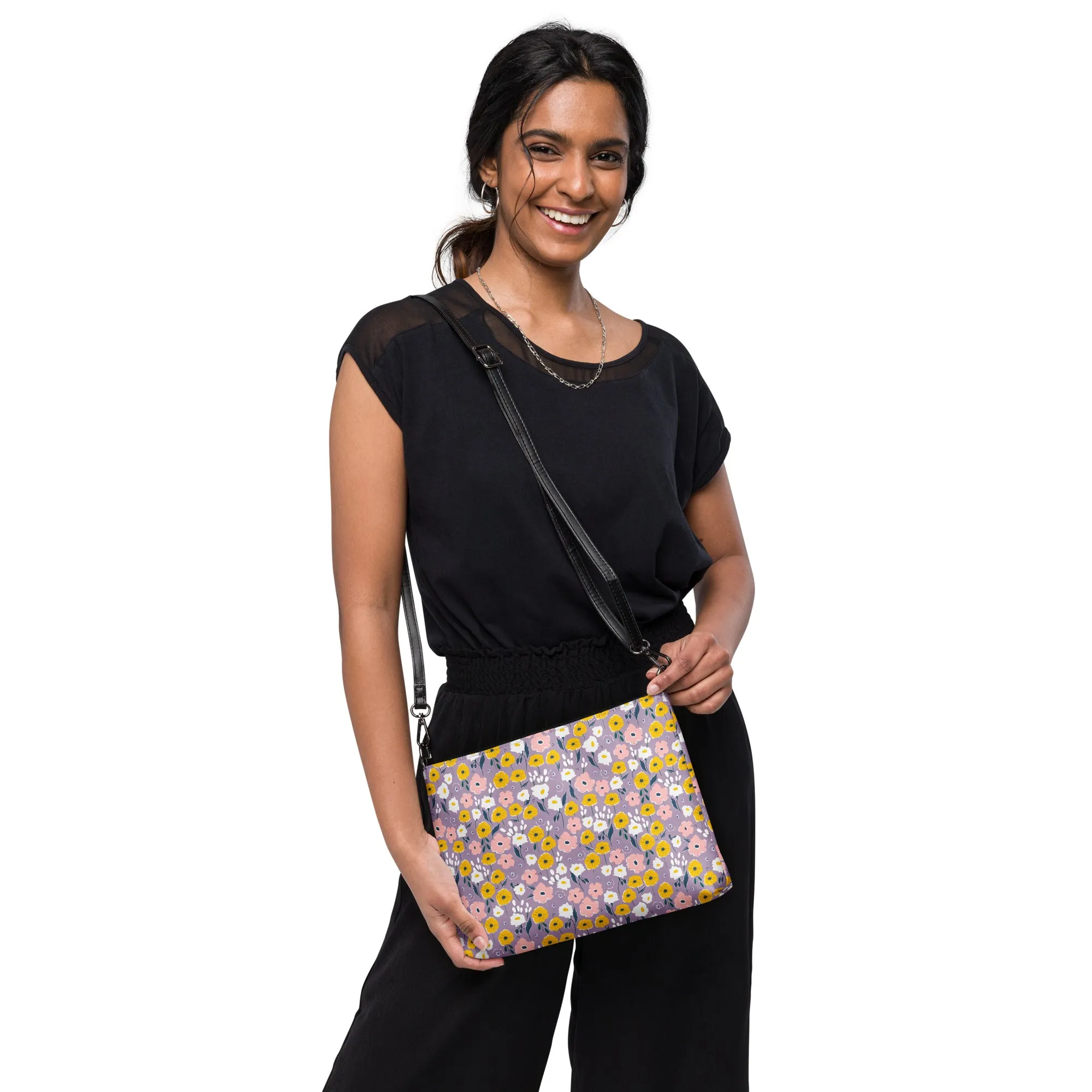 Retro Purple & Yellow Floral Crossbody Bag