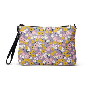 Retro Purple & Yellow Floral Crossbody Bag