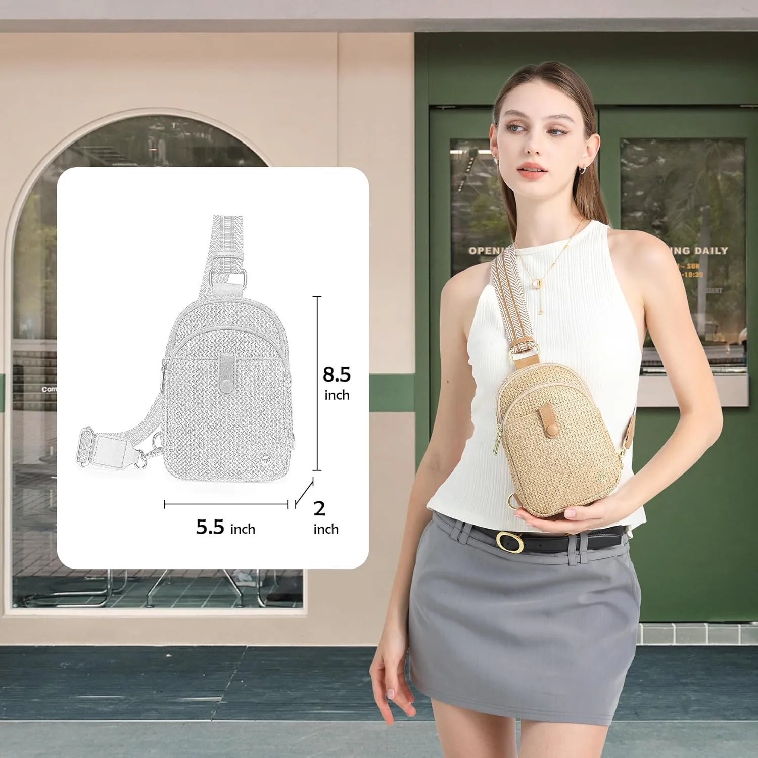 RFID Straw Summer Purses for Women 2025 Woven Sling Bag Fanny Packs Cross body for Everyday Beach Travel Vacation Essentials (Front Pocket Button)