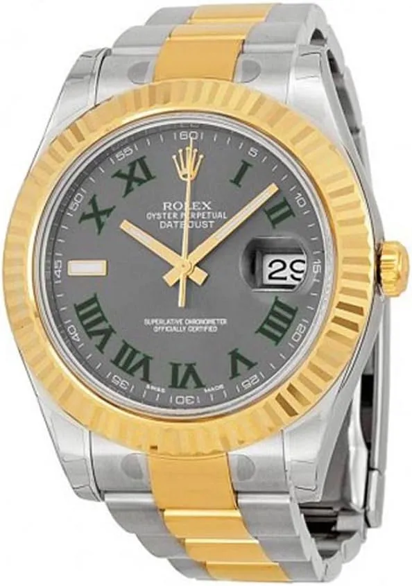 Rolex Datejust II 41mm Grey Roman Dial Gold Bazel Men's Watch 116333