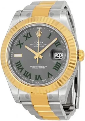 Rolex Datejust II 41mm Grey Roman Dial Gold Bazel Men's Watch 116333