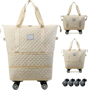 Rolling Duffle Bag with Wheels and Handle, Expandable Foldable Luggage Bag, Dry and Wet Separation Rolling Bag, Zipper Travel Carry on Bag for Gym,Camping,Travel