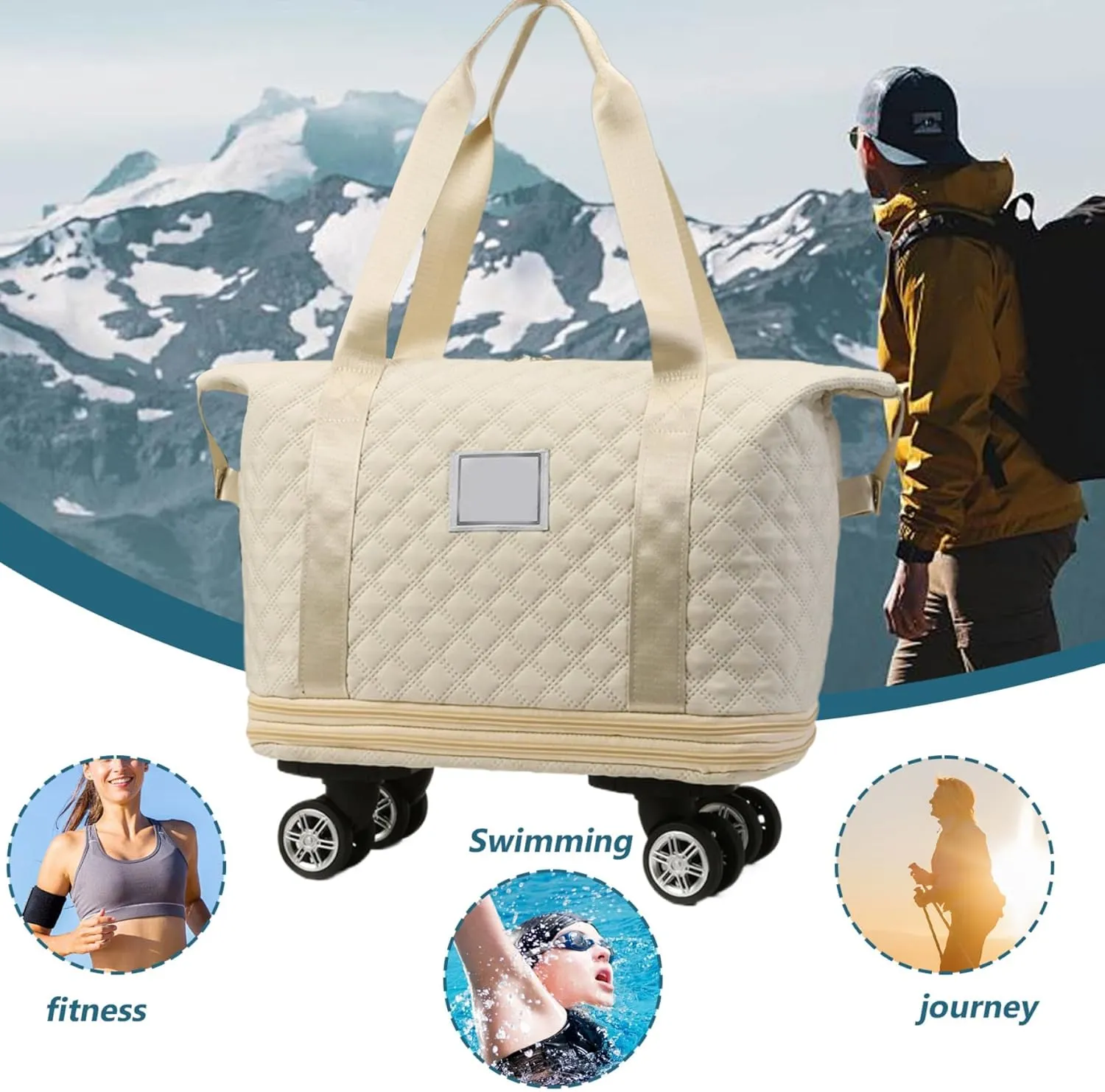 Rolling Duffle Bag with Wheels and Handle, Expandable Foldable Luggage Bag, Dry and Wet Separation Rolling Bag, Zipper Travel Carry on Bag for Gym,Camping,Travel