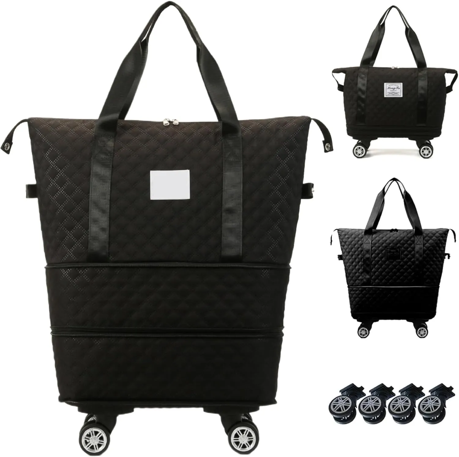 Rolling Duffle Bag with Wheels and Handle, Expandable Foldable Luggage Bag, Dry and Wet Separation Rolling, Zipper Travel Carry on for Gym, Camping, Travel, BlackDuffle