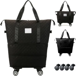 Rolling Duffle Bag with Wheels and Handle, Expandable Foldable Luggage Bag, Dry and Wet Separation Rolling, Zipper Travel Carry on for Gym, Camping, Travel, BlackDuffle