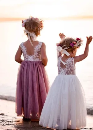 Rose Lace Flower Girl Dress in Mauve