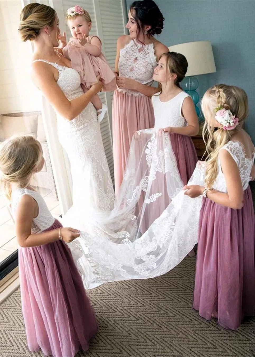 Rose Lace Flower Girl Dress in Mauve