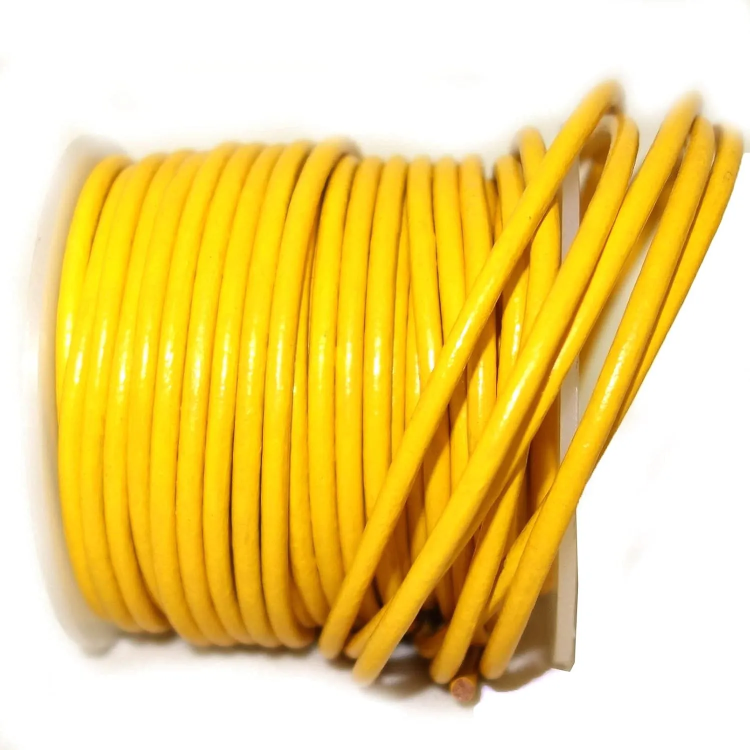 Round Leather Cord 3mm, Ideal for Craft, Jewelry Making Project, Beading and Braidding, Genuine Leather String Rope Lace (Regular Shiny Yellow, 21.87 Yards)