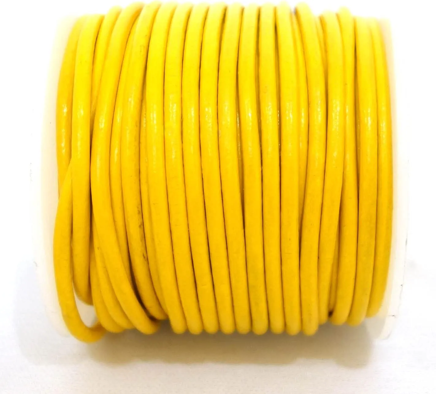 Round Leather Cord 3mm, Ideal for Craft, Jewelry Making Project, Beading and Braidding, Genuine Leather String Rope Lace (Regular Shiny Yellow, 21.87 Yards)